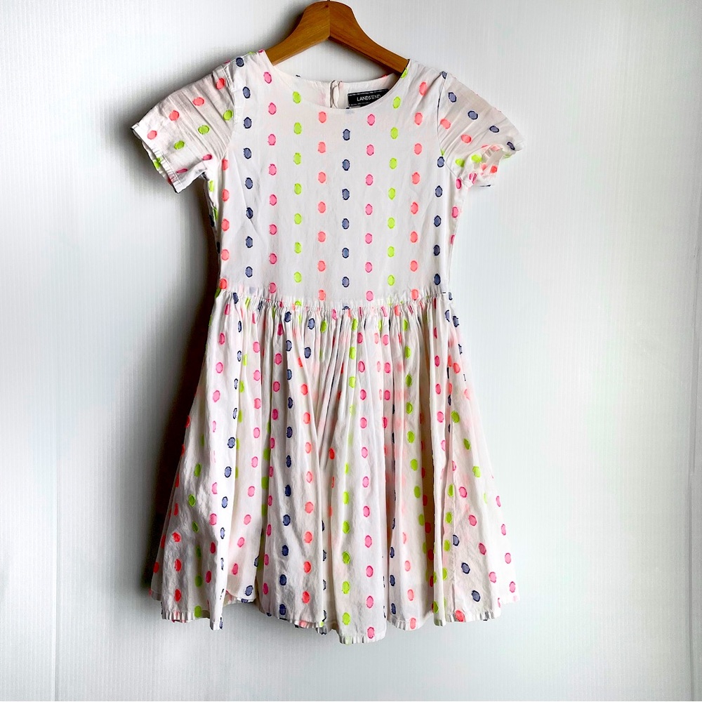 Lands end girls shower sleeve dot dress sz 7